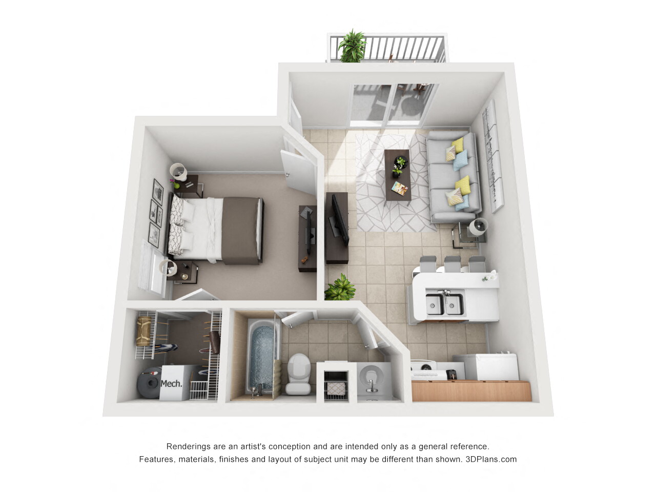 Floor plan for 1 bed, 1 bath, 548 sqft